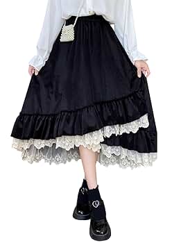 ブラックプリーツスカート レース風 Amazon.co.jp: [WANSHIX] ロングスカート レース柄